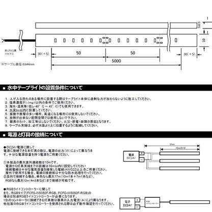 水中用テープライト 拡散タイプ 6000K ケーブル5m付き