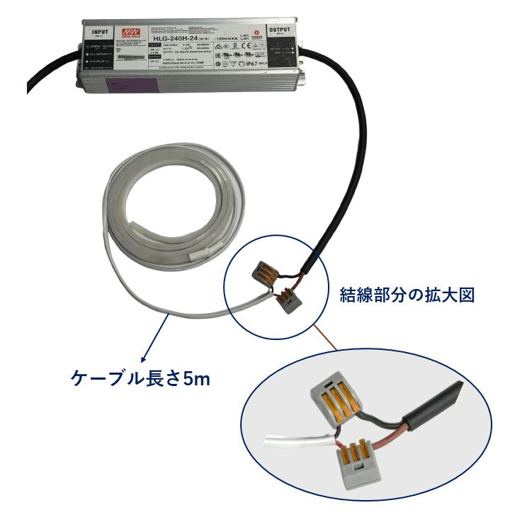 水中用テープライト クリアタイプ 6000K ケーブル5m付き